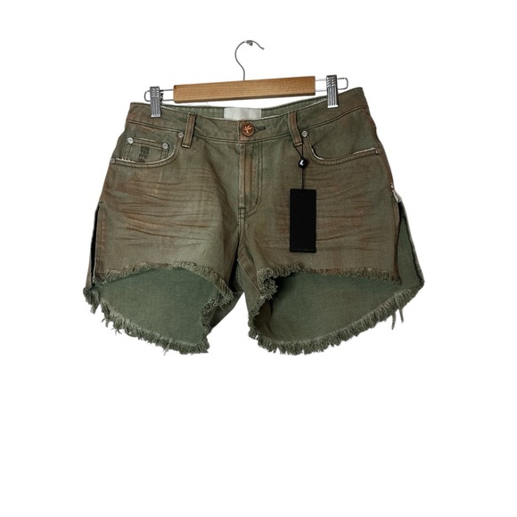 One Teaspoon Jean Shorts Women 26 Green GoldDistressed summer Vacation‎ New